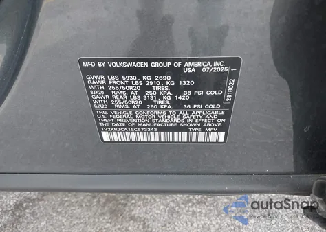 2025 Volkswagen Atlas 2.0T Se W/Technology z USA, uszkodzony, nr VIN 1V2KR2CA1SC573343